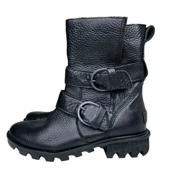 Sorel Phoenix Black Leather Waterptoof Moto Engineer Boot Size 6 - Picture 2 of 10